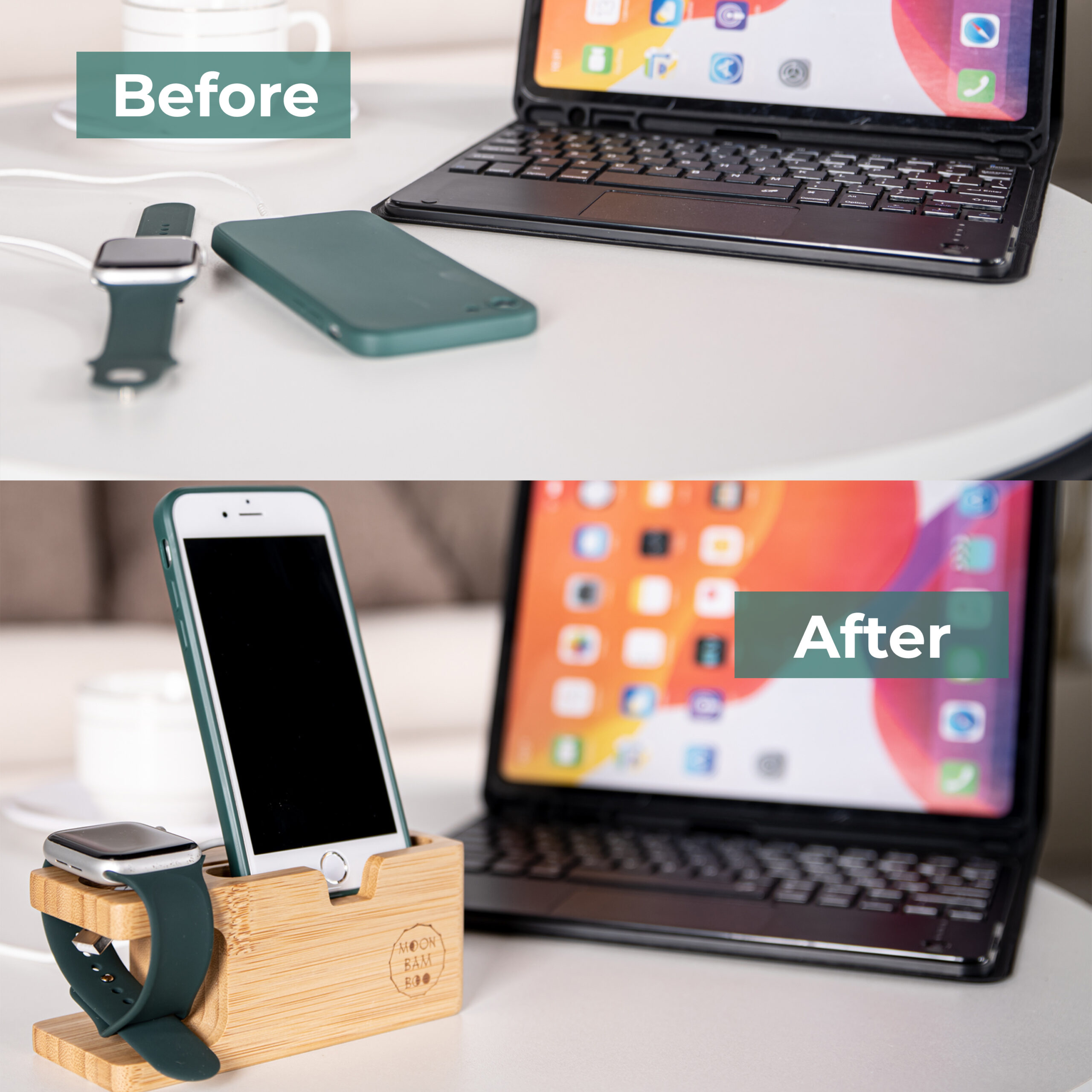 MoonBamBoo® Handy-Ständer und Ladestation für iPhone und Apple Watch aus selektiertem Bambus – Bild 2
