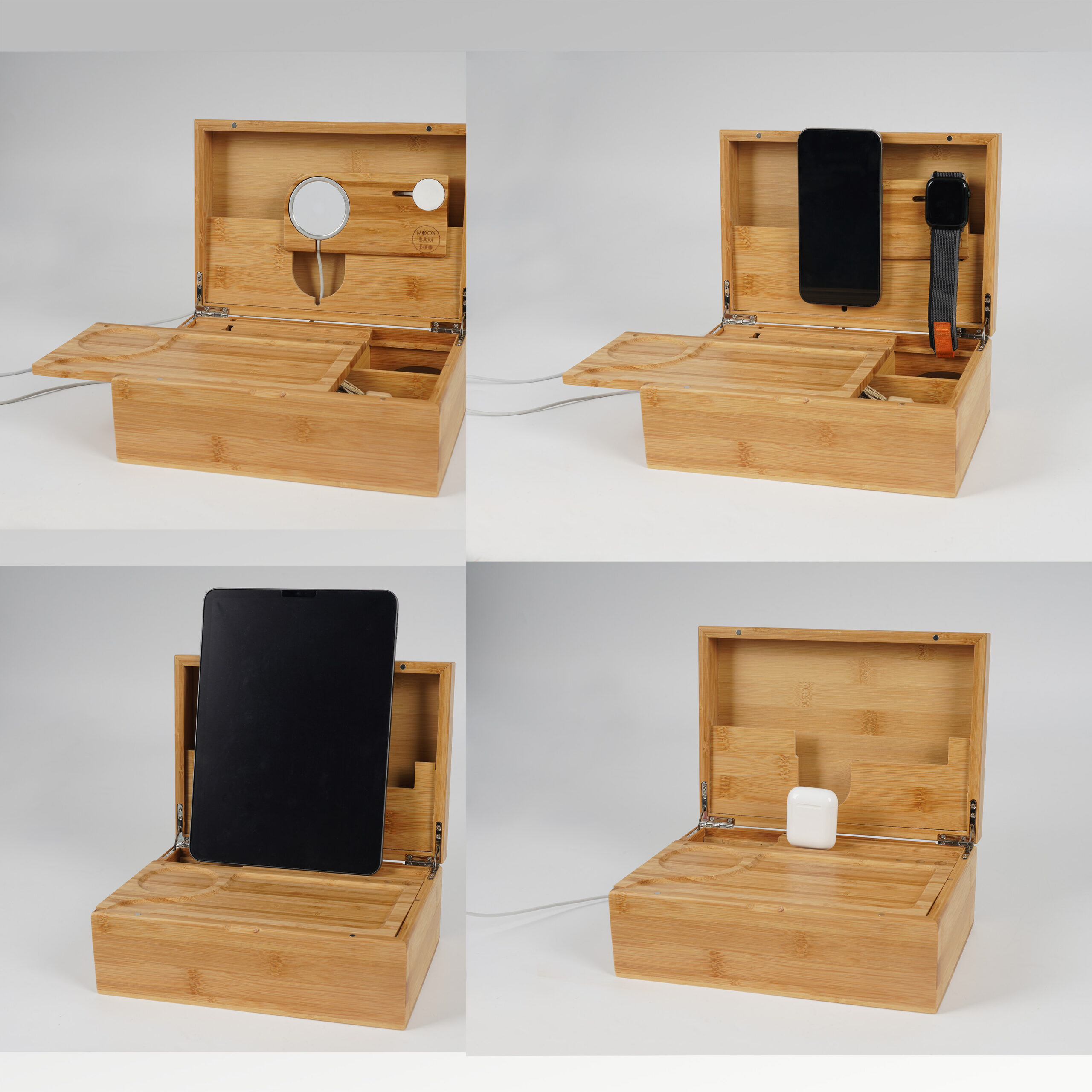 MoonBamBoo® Box 3+3 Aufbewahrungsbox, Drehbrett & Ladestation aus selektiertem Bambus – Bild 3