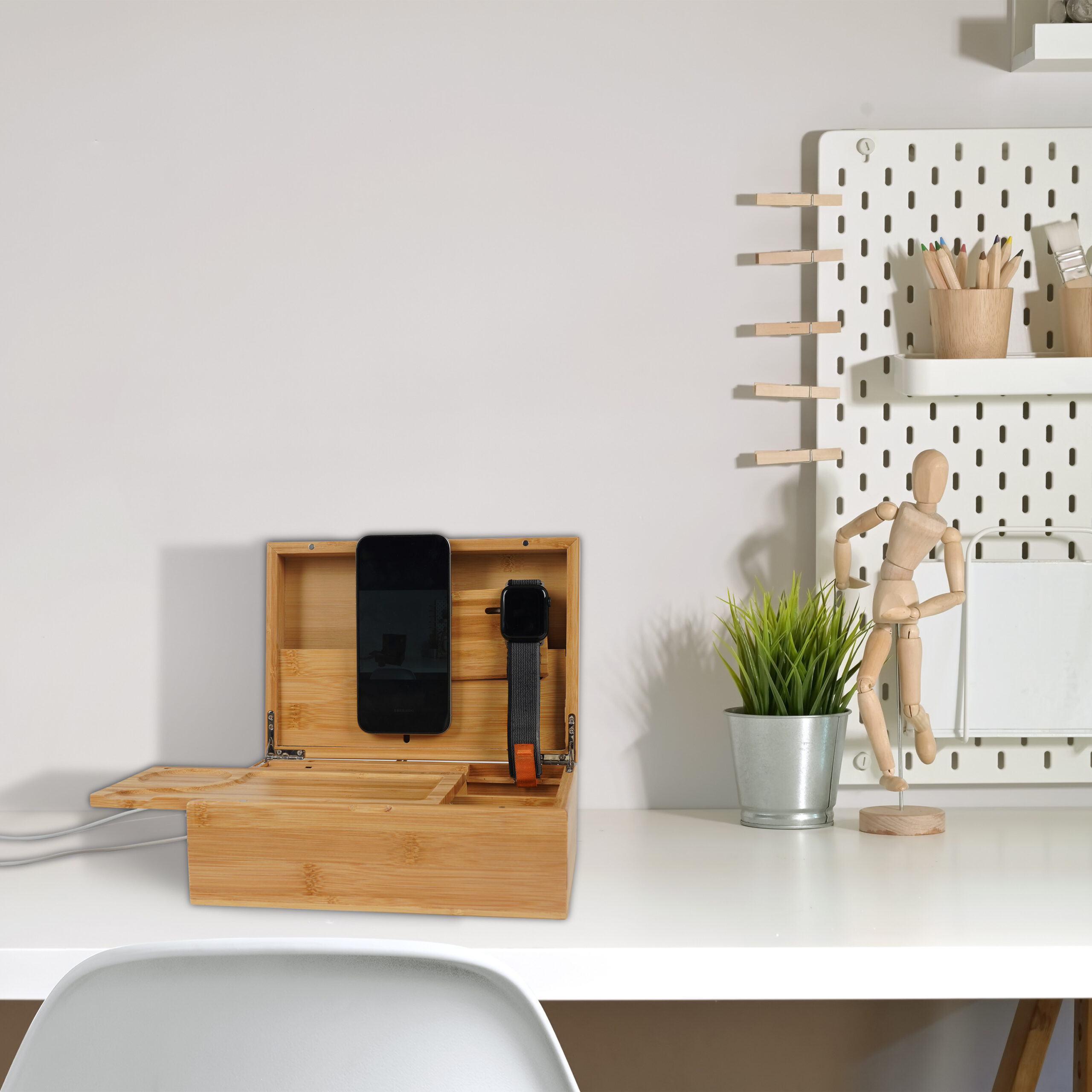 MoonBamBoo® Box 3+3 Aufbewahrungsbox, Drehbrett & Ladestation aus selektiertem Bambus – Bild 4